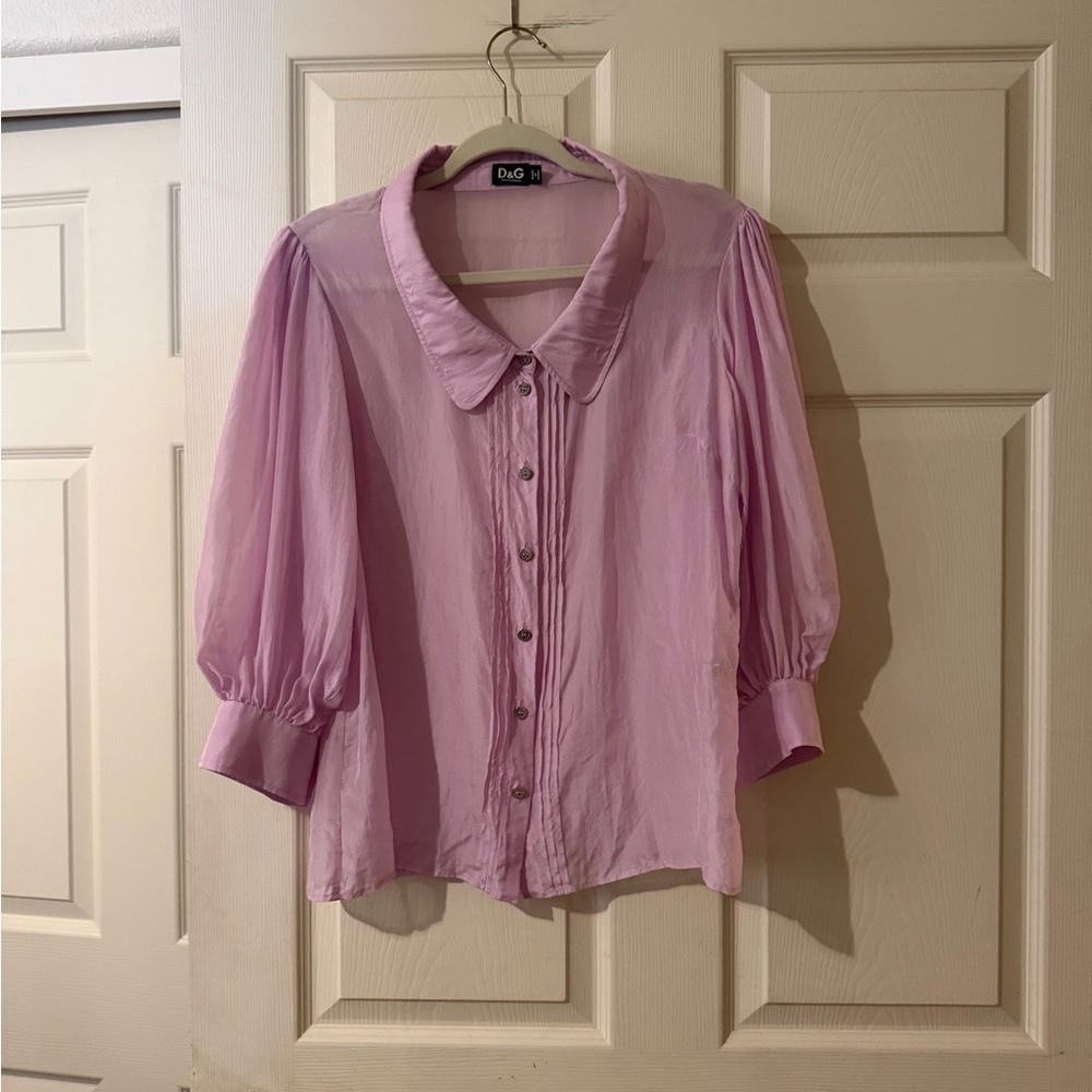D&G Pink Puff Sleeve Button-Front Blouse